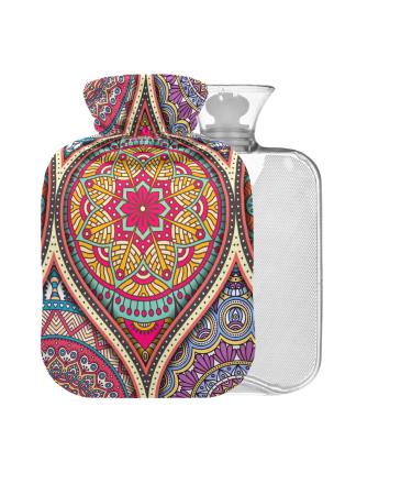 Mandala's vintage hot water bottle with cover 1 l small warm-up bag for pain relief back pain hot and cold therapy BPA-free