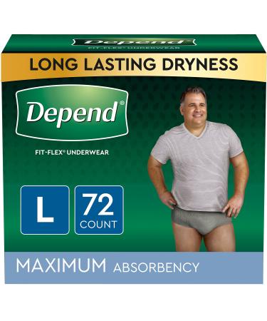 Depend Fit-Flex Adult Incontinence Underwear for Men, Disposable, Maximum Absorbency, Grey, Large, 72 Count Large (72 Count)
