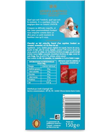Lindt - Tablette LINDOR - Chocolat au Lait Caramel Fleur de Sel 150g (Lot de 3) Caramel Fleur de Sel 150g (Lot de 3) - Buy Online on GoSupps.com