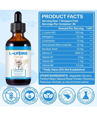 Lysine for Cats Natural L-Lysine Supplement Supports Immune Health, Respiratory Function, Skin Care and Bright Eyes Cat Antibiotic Drops for All Ages and Breeds Chicken Flavour, 2 Fl Oz / 60ml - Buy Online on GoSupps.com