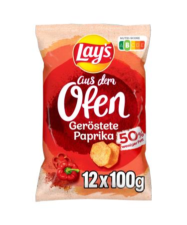 Lay's roasted peppers roasted from the oven - crispy seasoned potato chips from the oven for a successful party with Nutri score B - (12 x 100g) Paprika 100 g (12 pack)