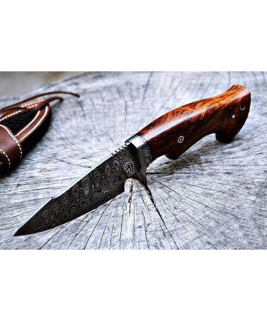 BigCat Handmade Damascus Hunting Knife with Sheath - 10' Fixed Blade Walnut Handle | EDC Survival Knife for Men - Buy Online on GoSupps.com