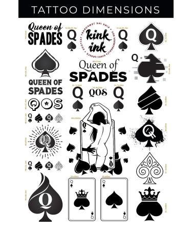 Kink Ink 23x Queen of Spades Temporary Tattoo Black Lettering A4 Sheet - Buy Online on GoSupps.com