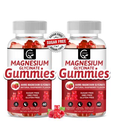 Magnesium Glycinate Gummies 400mg Magnesium L-Threonate 200mg - Chelated Magnesium Potassium Complex Supplement with VitD B6 CoQ10 Supports for Memory Calm Mood & Sleep - 120 Raspberry Gummies
