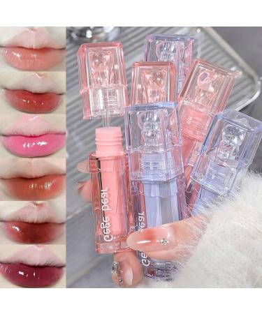 6 Colors Bear Hydrating Lip Gloss Set Natural Plumping Lip Stain Moisturizing Liquid Lipstick Cute Bear Jelly Lipstick Lip Glaze Makeup for Women and Girls