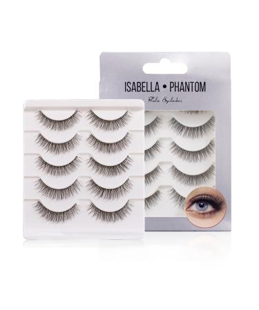 False Eyelashes 5Pairs 11mm Long lasting Lightweight Eye Lashes Natural Look Wispy Mink Lashes Rasy to Remove Lash Pack by Isabella Phantom