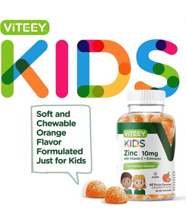Kids 3-in-1 Immune Support Gummies | 60 Count | Zinc 10mg + Vitamin C & Echinacea | Vegan Pectin Based | Gelatin Free | Orange Flavor - Buy Online on GoSupps.com