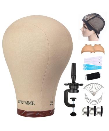 ISHOT Wig Head 23Inch,Mannequin Head With Stand,Canvas Wig Head For Wigs,Wig Making Styling Display With Table Clamp Set