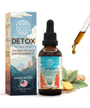 HerbEra Nevada Herbal Detox Blend - USDA Organic Extract Made in USA | Immune & Liver Support Liquid Drops | Dandelion Root Ginger Milk Thistle Rhodiola Sarsaparilla | 2 fl oz