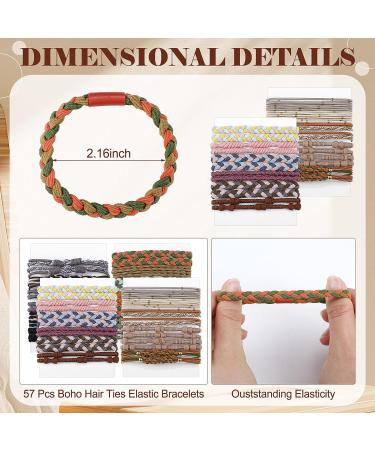 57 Pcs Boho Hair Tie Bracelets - Elastic Retro Ponytail Holders for Women | Thick and Thin Hair Bands - Buy Online on GoSupps.com