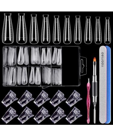 Dual Nail Forms Set, MORGLES 100pcs Gel Nail Mold T Shape Dual Forms Acrylic Nail Molds Kit with Dual System Form Nail extension Clips Gel Brush Pen Naill Files for Gel Nail Art (10 Sizes) T Shape Nail Molds