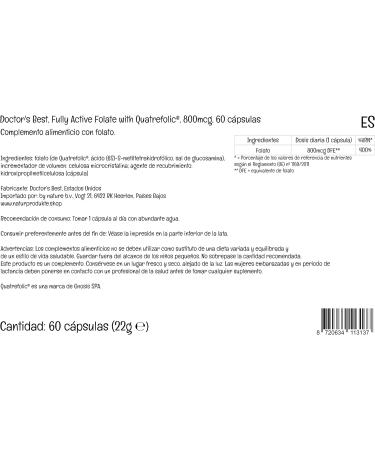 Doctor's Best Fully Active Folate with Quatrefolic 800mcg - 60 Vegan Capsules | Gluten Free, SOYA Free, Non-GMO | Laboratory Tested | Vegetarian - Buy Online on GoSupps.com