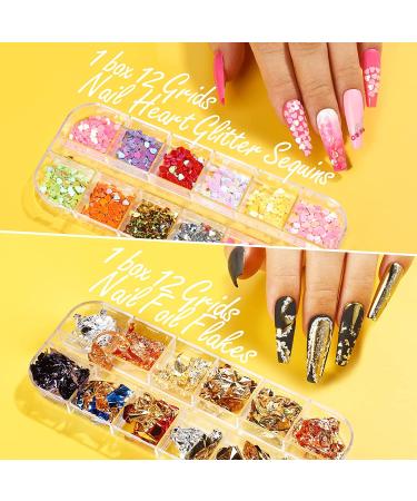 Nail Art Brush and Design Tools Kit - FANDAMEI Nail Brushes, Dotting Tools, Glitter, Butterfly, Heart Sequins, Foil Flakes, Rhinestones - Black - Buy Online on GoSupps.com
