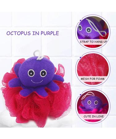 Bleu Bath Kids Exfoliating Bath Scrubber - 4 Pack Animal Design Shower Balls for Baby & Toddler - Gentle Loofah Poufs in Colorful Marine Theme - Buy Online on GoSupps.com