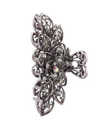 Fancy Hair Claw Jaw Clip Pin | Vintage Rhinestone Crystal Flowers Barrette for Women | White & Silver | Pack of 1 - Buy Online on GoSupps.com