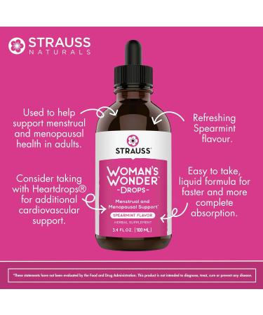 Strauss Heartdrops Women's Wonder Drops - Menstrual & Menopausal Support Supplement Spearmint Flavor Natural Gluten-Free Soy-Free Non-GMO - 3.4oz - Buy Online on GoSupps.com