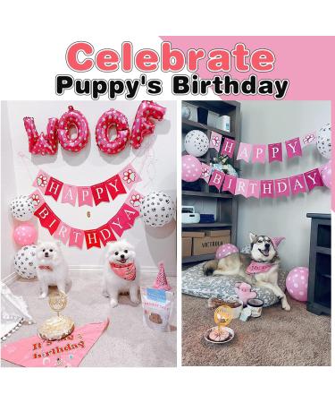 Dog Girl Birthday Party Set: Bandanas, Hat, Scarf, Banner, Balloons & Bowtie - Puppy Dog Pals Decorations - Pink - Buy Online on GoSupps.com
