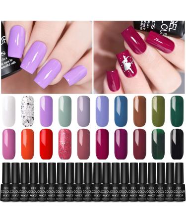 KADS Gel Nail Polish Set 20 Colors Soak Off UV LED Nail Gel Polish Glitter Blue Purple Nude Pink Orange White Black Spring Color Manicure Kit (Elegant) - Buy Online on GoSupps.com
