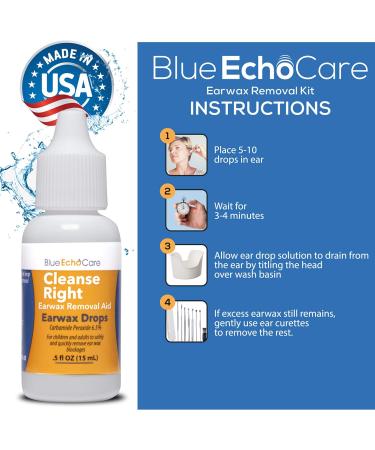 Blue Echo Care Cleanse Right Ear Wax Removal Tool Kit - Includes Ear Drops Bottle & Reusable Tip - Remove Excessive Earwax at Home - 1 Count - Buy Online on GoSupps.com