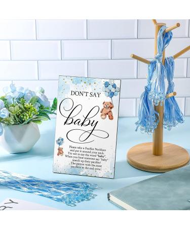 Wesiti 51 Pcs Baby Shower Game Wooden Bear Sign Set with 50 Pacifiers Necklace - Perfect for Gender Reveal Party Favor (Blue) - Buy Online on GoSupps.com