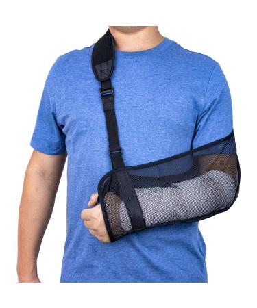 yeloumiss Mesh Arm Sling Lightweight Breathable Shoulder Immobiliser Support Adjustable Arm Sling Support Strap with Foam Neck Pad for Unisex Right Left for Wrist Hand Elbow Arm Injured (Black)