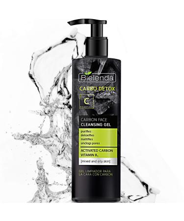 Bielenda Carbo Detox - Purifies With Detoxifying Effect - Removes Make-Up And Excess Sebum - Mattifies And Refreshes The Skin - Carbo Detox Carbon Face Cleansing Gel For Mixed And Oily Skin - 195g