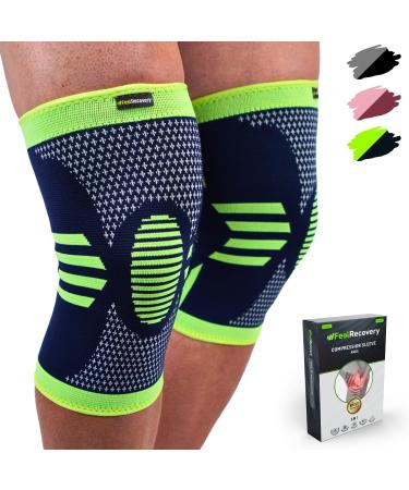 FEEL RECOVERY 2 pieces Kniebandage for men & women - compression knee supports sports for knee pain - knee tandage for arthrosis & meniscus - breathable & non -slip (S green) S green - Buy Online on GoSupps.com