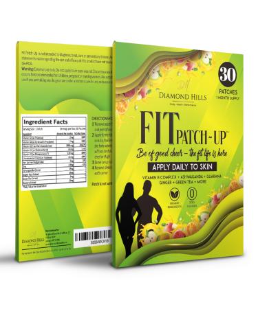 Diamond Hills Fit Patch-Up  30ct Daily Patches  Vitamin B12 Ashwagandha Green Tea Guarana  Fitness Energy Endurance - Organic No Calories Sugar Free