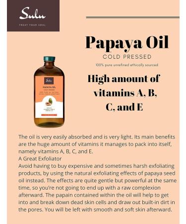 SULU ORGANICS 100% Pure Cold Pressed Papaya Seed Oil - Unrefined 8 fl. oz | International Shipping Available - Buy Online on GoSupps.com