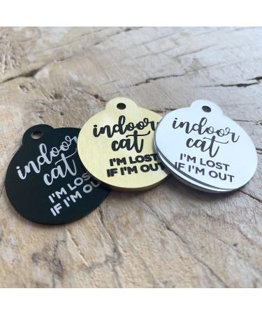 Personalized Cat ID Tag for Indoor Cats | Custom Engraved Aluminum Pet Tag | Round Black Design - Buy Online on GoSupps.com