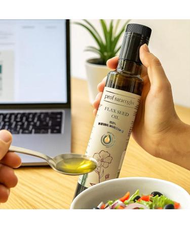 Prof Saracoglu Flaxseed Oil Cold Pressed & Solvent-Free, Plant-Based Omega 3 Source with Lignans and Carotenoids, Vegan Oil for Daily Wellness, 8.45 fl oz (Flaxseed) - Buy Online on GoSupps.com