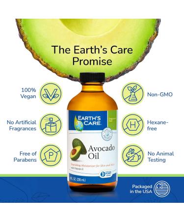 Earth s Care Avocado Oil - Nourishing Hair & Skin Treatment with Vitamin E | 8 FL OZ Glass Bottle - Buy Online on GoSupps.com