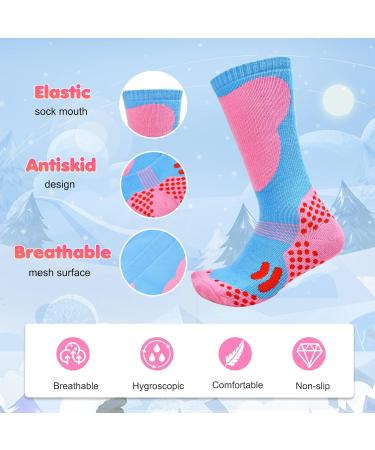 Lymaha Kids Ski Socks - Thick Reinforced Knee Socks for Boys & Girls Winter Sports 9-10 Years - Perfect for Skiing & Snowboarding Pink - Buy Online on GoSupps.com