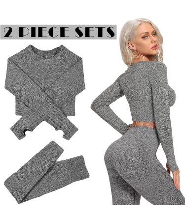 YOFIT Women's Seamless High Waist Yoga Leggings & Crop Top Set - Grey - Buy Online on GoSupps.com