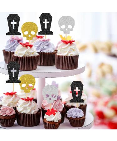 MonMon & Craft Skull Cupcake Toppers/Death to My 20s 30s 40s 50s Cupcake Toppers/Farewell Sweet Youth/RIP 20s 30s 40s Birthday Party Decorations/Glitter - 24 Pcs - Buy Online on GoSupps.com