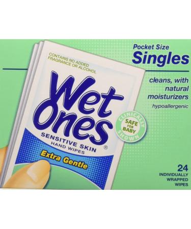 Wet Ones Singles Sensitive Skin Individually Wrapped Hand Moist Wipes -24ct (pack of 3) 24 Count (Pack of 3)