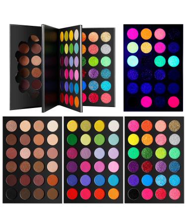 Makeup Eyeshadow Palette Ultra Pigmented, Afflano 3 in1 Professional Large Eye Shadow Pallet 72 Color,Matte Shimmer Natural Nude Earth+ Colorful Rainbow Bright Eye Tone+ Pressed Glitter Glow In Dark