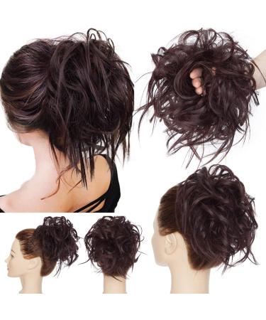 Tousled Updo Messy Bun Hair Extension Instant Ponytail With Elastic Rubber Band Updo Chignon Donut Scrunchies Extensions Hairpiece Synthetic Wavy Hair for Women Black mix Wine Red 45 g 2/110-Black mix Wine Red
