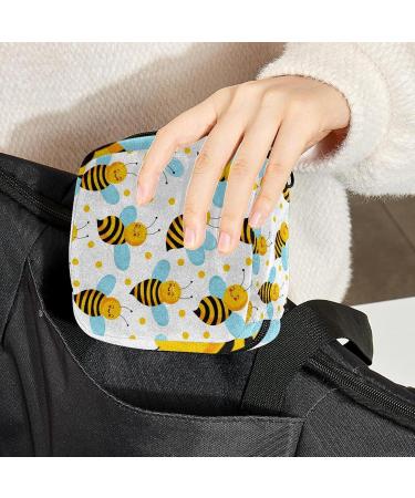 Menstruation Pad Bag with Zipper - Cute Flying Bees Pattern | Women's Napkin & Tampon Bag - Perfect Travel Organizer for Girls - Buy Online on GoSupps.com