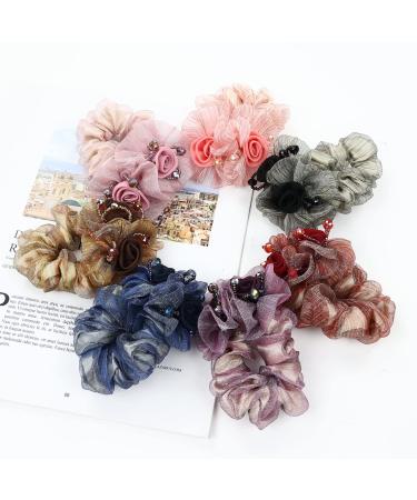 inSowni 7 Pack Glitter Crystals Pearls Rose Flower Hair Scrunchies for Women - Elastic Hair Ties Ponytail Holders Accessory Set - Buy Online on GoSupps.com