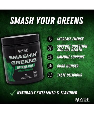 MASF Supplements Smashin' Greens Superfood Organic Blend - 15 Servings - Boost Energy Immune Support Digestive Health with Organic Wheat Grass Spirulina Chlorella - NSF Certified - Buy Online on GoSupps.com