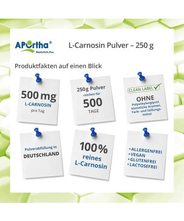 Aportha L-Carnosine Powder 250g - 100% Pure Vegan Supplement | 500 mg Daily Dose Gluten-Free & Allergen-Free 500 Days Supply - Buy Online on GoSupps.com