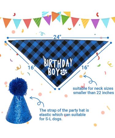 FLYSTAR Dog Birthday Bandana with Hat and Number - Blue Plaid Party Outfit for Small Medium Large Dogs - Buy Online on GoSupps.com