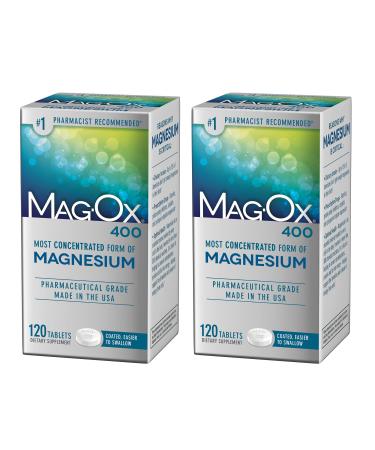Mag-Ox Magnesium Supplement, Pharmaceutical Grade Magnesium Oxide, Most Concentrated Form of Magnesium, 483mg, 240 Tablets (2 Packs of 120 Tablets) 120 Count (Pack of 2)