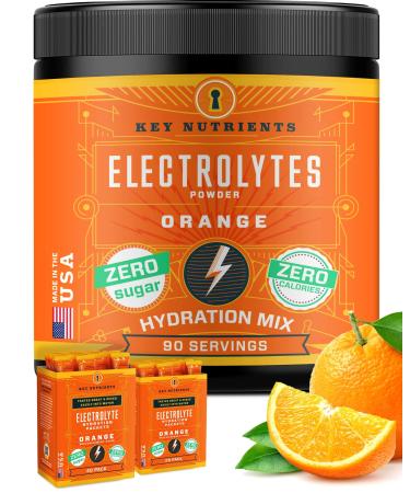 KEY NUTRIENTS Electrolytes Powder No Sugar - Tangy Orange Electrolyte Drink Mix - Hydration Powder - No Calories Gluten Free - Powder and Packets (20 40 or 90 Servings)