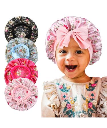 4Pcs Kids Satin Bonnets  Silk Hair Bonnet for Sleeping  Soft Wide Elastic Band Sleeping Cap for Curly Natural Hair  Kids Bonnets for Girls Boys Toddler