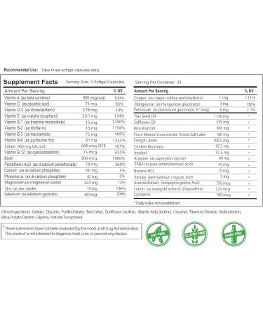 Bio-35 100ct Iron Gluten & Soy- Free Daily Multivitamin for Men & Women Wellness High Potency Softgel with Trace Minerals Vitamin D3 Vitamin A Flax Seed Oil - Immune Support Digestion & Energy - Buy Online on GoSupps.com