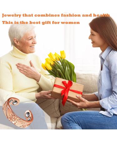 Enercoppex Adjustable Women's Magnetic Copper Ring - Engraved Plum Pattern 4 Magnets Gift Bag Included | International Shipping - Buy Online on GoSupps.com