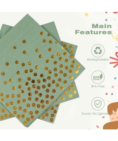 40 Rat Tail Green and Gold Birthday Napkins | 33x33 cm Paper Party Napkins for Boy & Girl Birthday Decorations - Buy Online on GoSupps.com