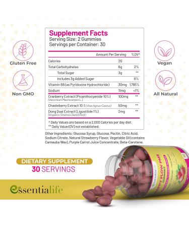 Happy Flow Strawberry Chewable PMS Gummies | Hormone Balance Chasteberry Supplement with Dong Quai & Vitamin B6 | Period Relief for Women (60 Count) - Buy Online on GoSupps.com